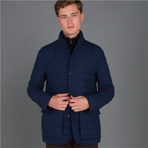 Glenveigh quilted coat in blue gingham check - Picture 7 of 8